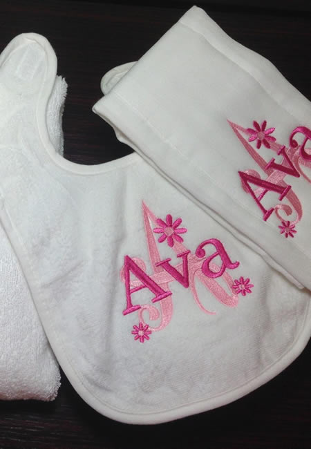Personalized bibs and burp cloths