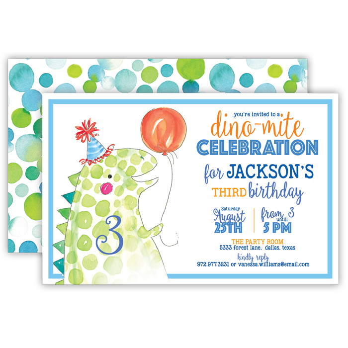 Kids dinosaur birthday custom party invitations
