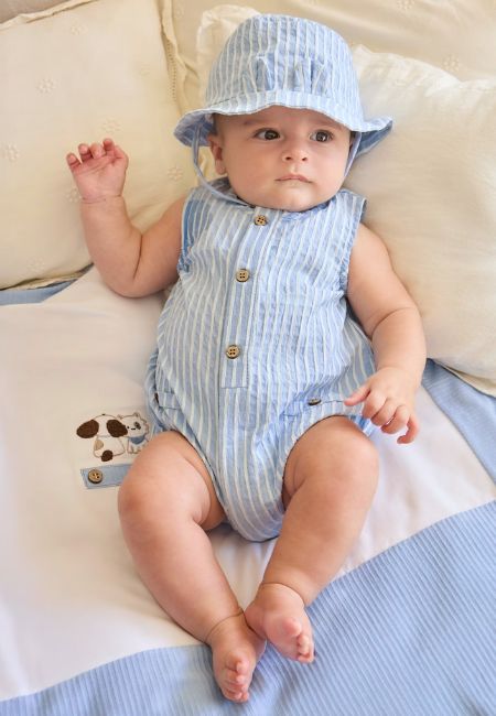 Blue striped romper and hat for babies at folia in south dartmouth, ma