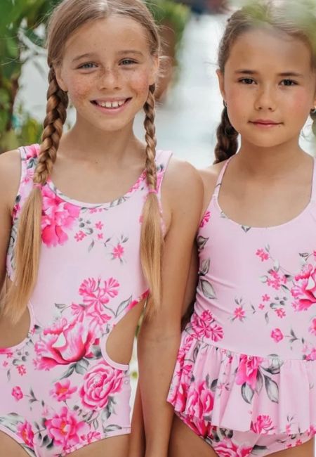 Pink floral one piece bathing suits for girls at folia in south dartmouth, ma