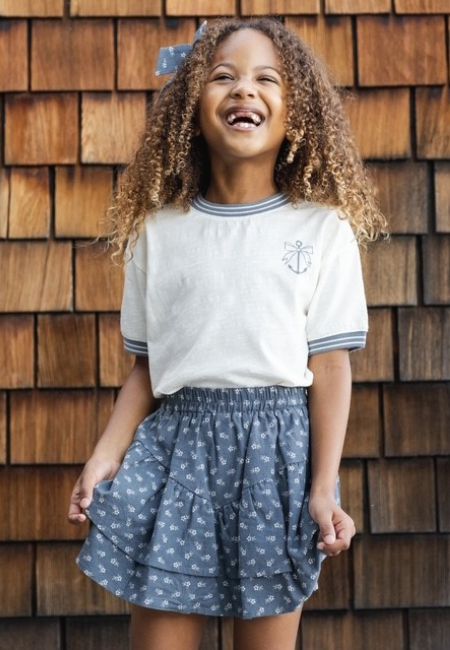 Denim floral ruffle skirt for girls at folia in south dartmouth, ma